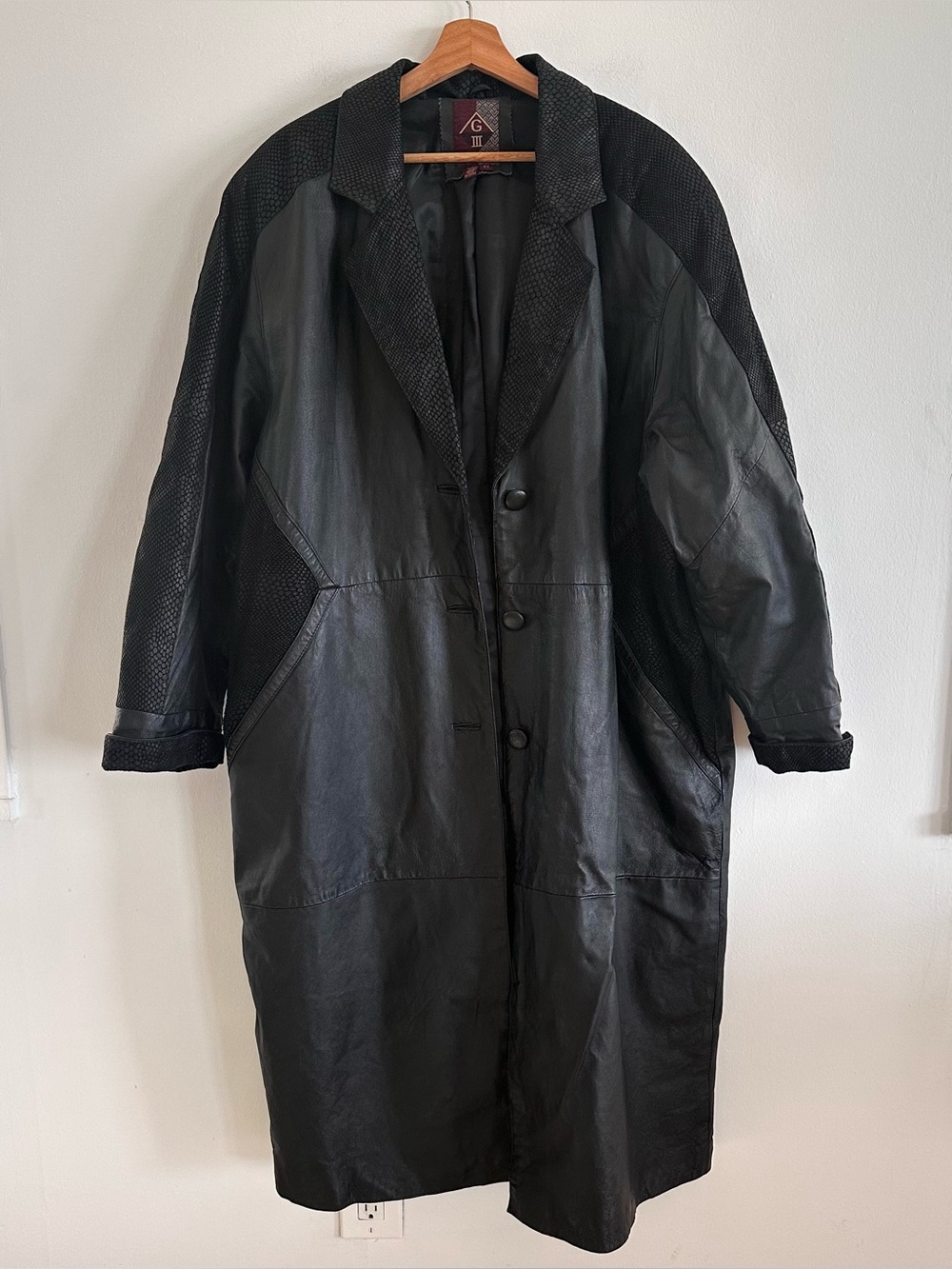 Vintage G-III Global Identity Genuine Leather Coat Black 80s 90s Long coat style